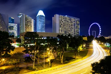 Gordijnen Singapore skyline at night © leungchopan