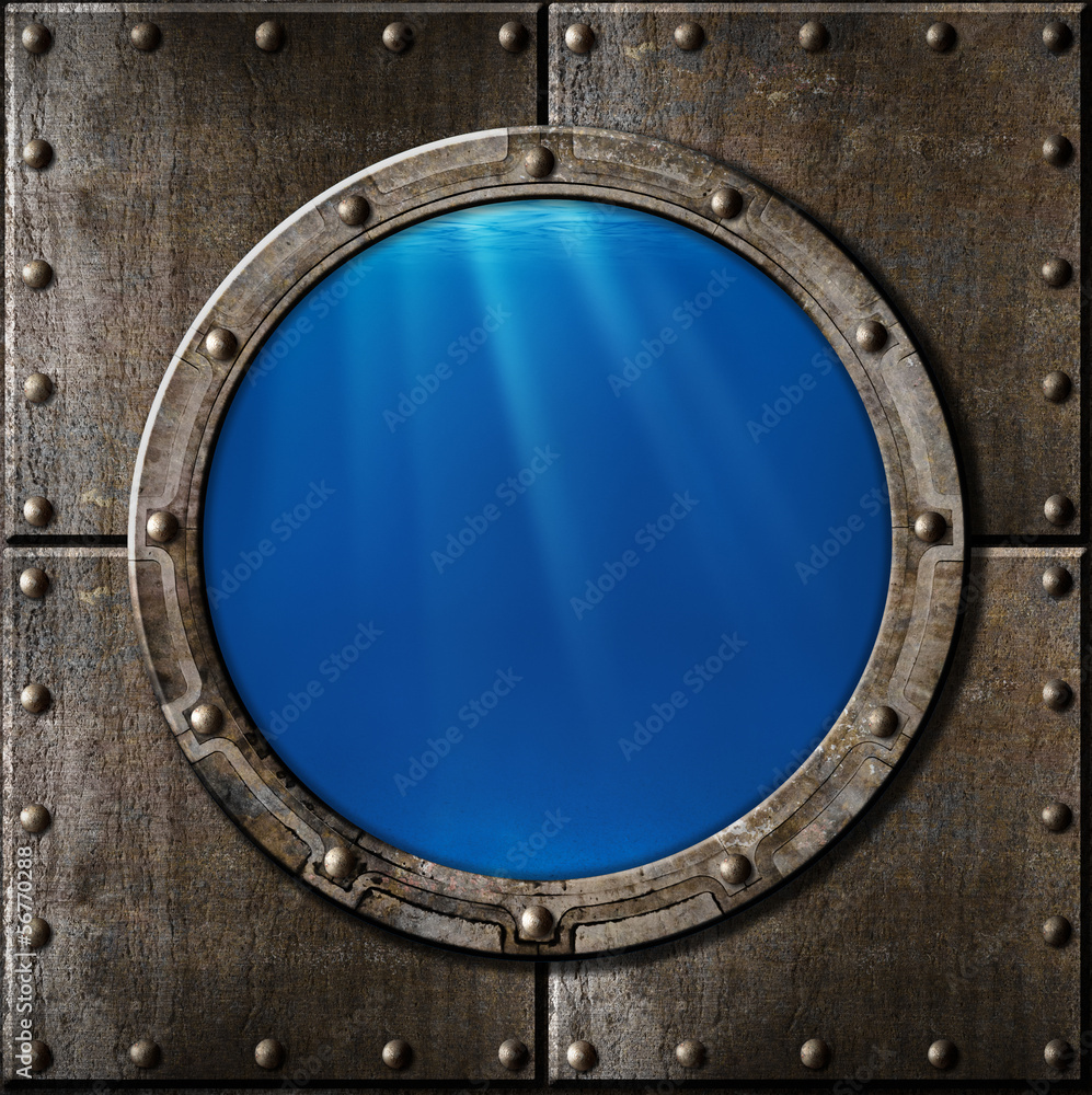 Wall mural rusty metal porthole underwater