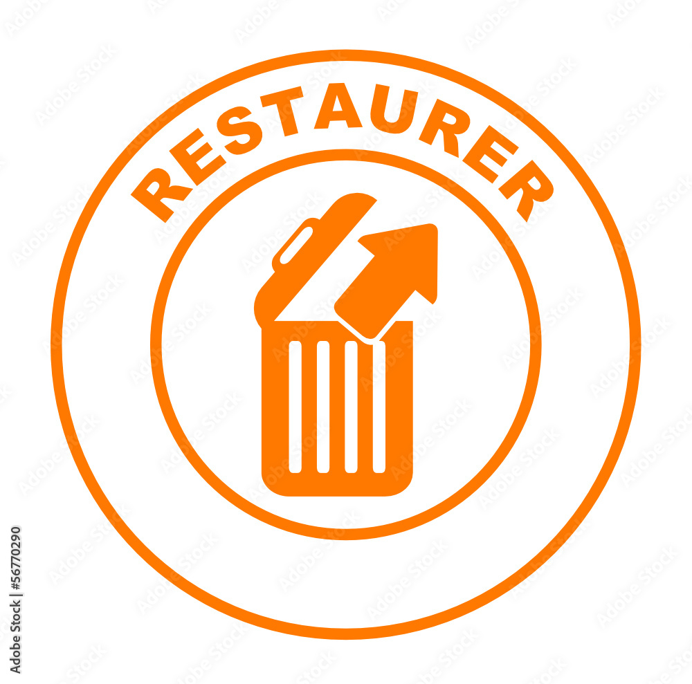 Sticker restaurer sur bouton web rond orange