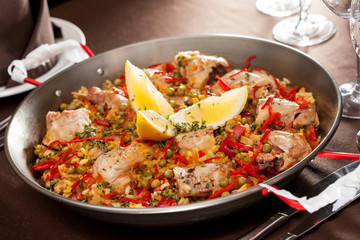 paella with rabbit in a pan