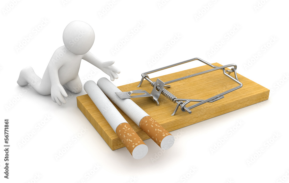 Poster man and mousetrap with cigarettes (clipping path included)