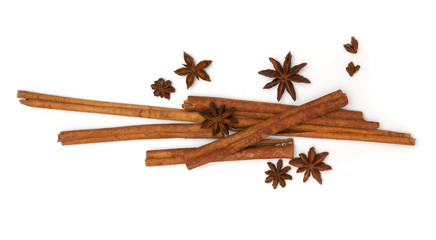 Spices set of Thai herb, Cinnamon and Star Anise on white backgr