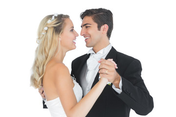 Sweet married couple dancing viennese waltz