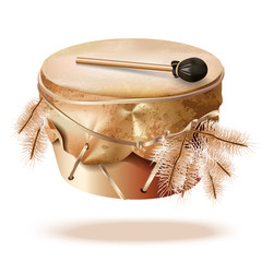 Traditional Native American Pow-Wow drum on white background
