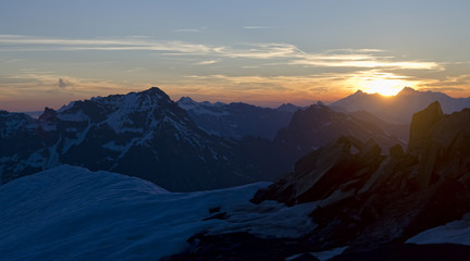 Mont Blanc mountain in Alps at sunset