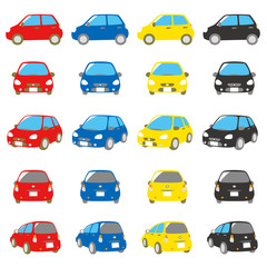 自動車　赤、青、黄、黒色　セット