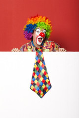 funny clown with tie on blank white board