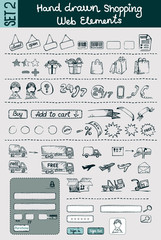 Hand drawn shopping and e-commerce elements set