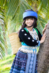 cute asian girl in beautiful hill tribe costume of Thailand
