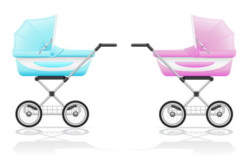 Fototapeta na wymiar babys perambulator pink and blue vector illustration