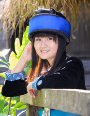cute asian girl in beautiful hill tribe costume of Thailand