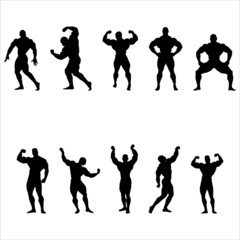 A set of silhouettes of bodybuilders. Vector