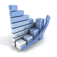 3d blue bussiness graph with growing up arrow