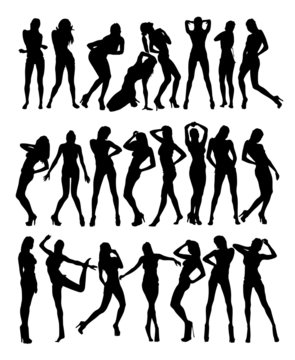 Set of girls silhouette. On white background.