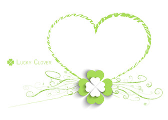 heart and lucky clover on white background