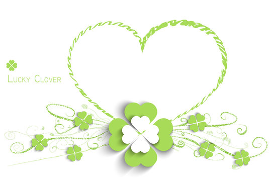 heart and lucky clover on white background