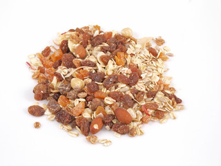 Fresh organic Muesli on a white background.