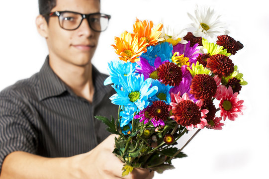 Young Man Giving Flowers