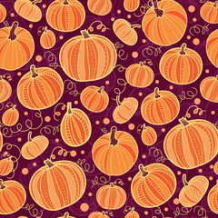 vector Thanksgiving pumpkins seamless pattern background with
