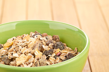 Delicious and healthy cereal in bowl with milk