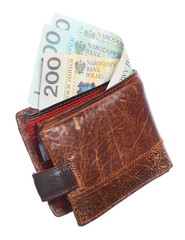Economy and finance. Wallet with polish banknote isolated