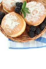 Tasty donuts with berries, isolated on white