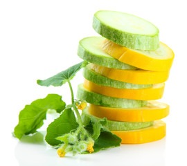 Sliced raw zucchini, isolated on white
