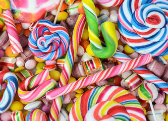 Multicolored background made of various colorful candies