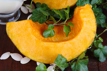 Cut pumpkin with ingredients for cooking