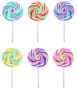 Set of colorful lolipops isolated on white background