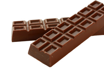 Two delicious chocolate bars isolated on white