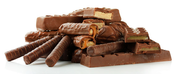 Delicious chocolate bars isolated on white