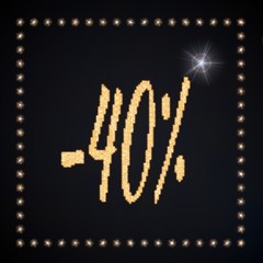 3d graphic of a glowing discount symbol glittering golden