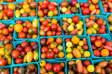 Tomatoes in boxes at the market