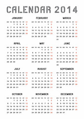 Calendar 2014. Week starts with Monday