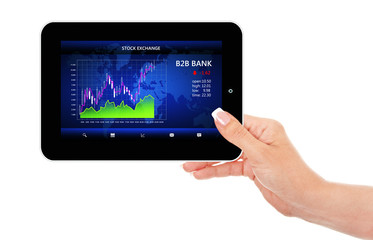 hand holding ipad with stock market chart