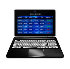 laptop with  exchange rates screen isolated over white