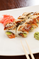 sushi with chopsticks