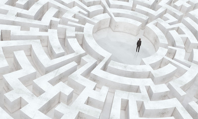 businessman in the middle of a maze - obrazy, fototapety, plakaty