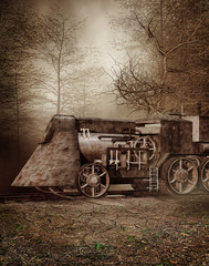Fototapeta na wymiar Stara lokomotywa w jesiennym lesie