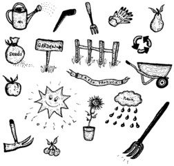 Doodle Set Of Gardening And Green Elements