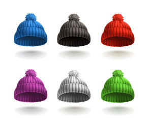 Knitted cap, vector icon set