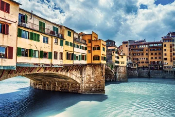 Fotobehang Firenze Florence, brug en rivier de Arno
