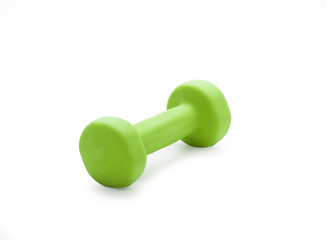 small green dumbbell, isolated