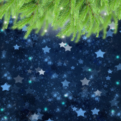 christmas background with fir traa and stars
