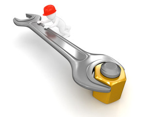 Worker with Wrench and bolt (clipping path included)