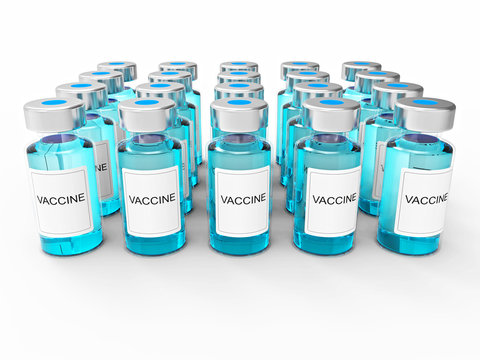 Blue Vaccine  Bottles On White Background