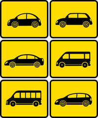 set of cars on yellow buttons
