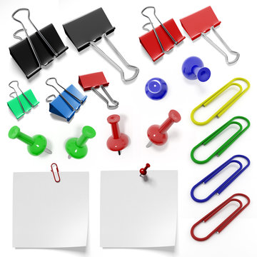 stationery set of staples, clips and drawing pins