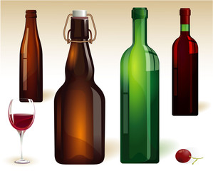 Vine bottles. Vector.